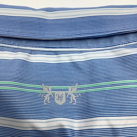 Hickey Freeman Mens Short‎ Sleeve Golf Polo Blue Striped Size Large - Picture 5 of 7